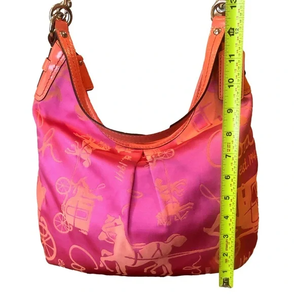 Coach Hot Pink and Coral Satin Signature Hobo - Picture 13 of 17